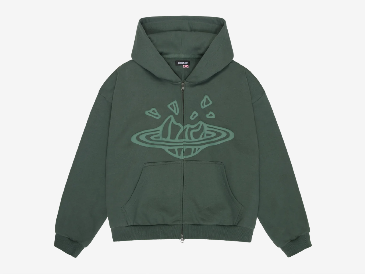 Broken Planet Zip-Up Hoodie Emerald Green