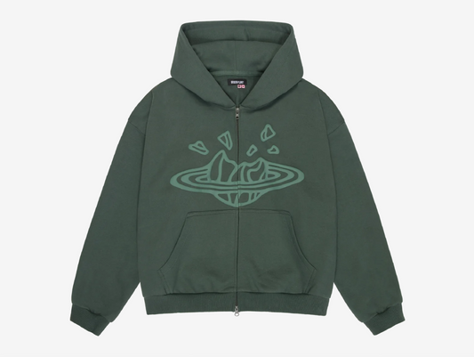 Broken Planet Zip-Up Hoodie Emerald Green